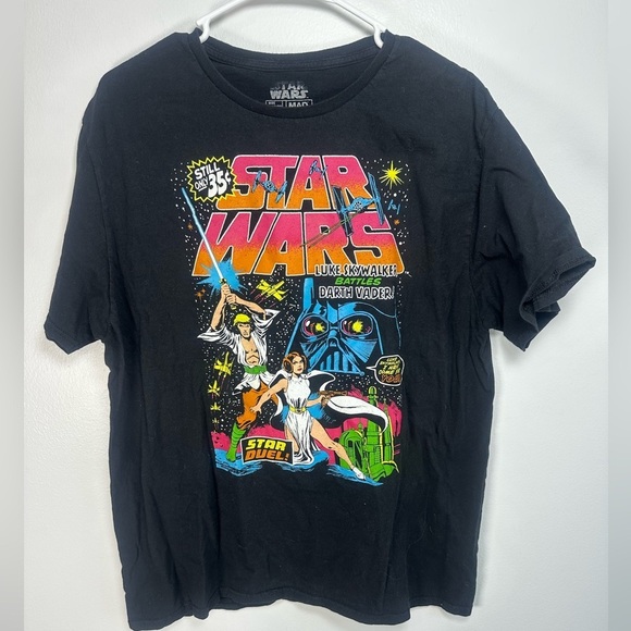 MAD Engine Tops - MAD Engine Star Wars Black Graphic T-Shirt Retro Star Duel size XL
